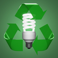 CFL bulb with green arrow recycling symbol