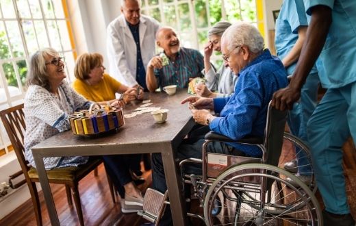 Assisted living home residents playing game