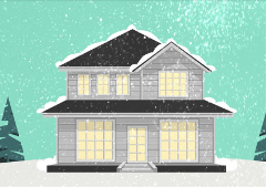 Illustration of a house in winter
