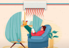 Illustration showing a house with a ductless heat pump system
