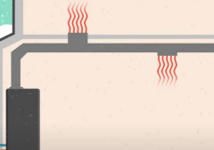 Illustration showing a house with a ducted heat pump system