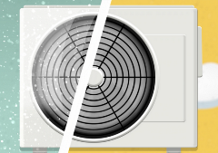 Illustration showing a heat pump in winter and summer