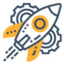 rocket and gear icon