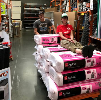 Mark and Thea purchase insulation from a local hardware store