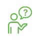 person with question mark inside word bubble
