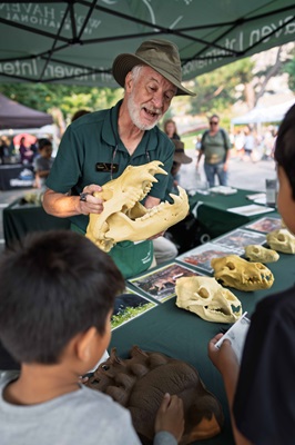Salmonfest skeleton display A volunteer with Wolf Haven International shows a series of animal skulls to students at Wenatchee River Salmon Festival in 2025.