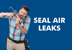 a man with a caulk gun and text 