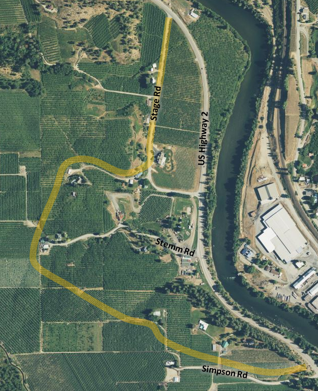 Map of work on Simpson and Stage roads in Peshastin
