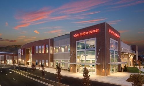 Town Toyota Center exterior with sunset behind