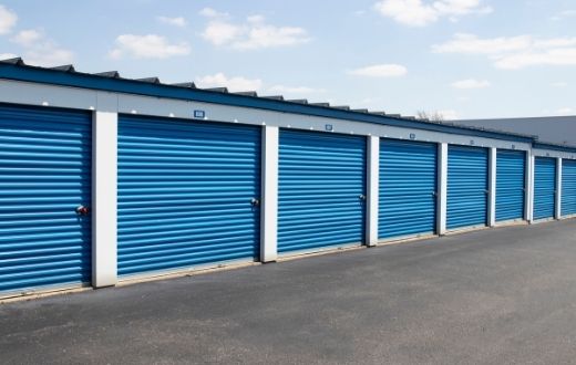 Blue ministorage roll-top doors